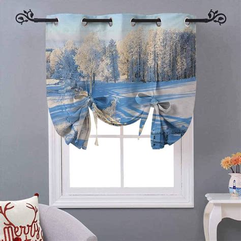 Aishare Store Tie Up Curtain Winter Snow Valley With Oak Borders Pines