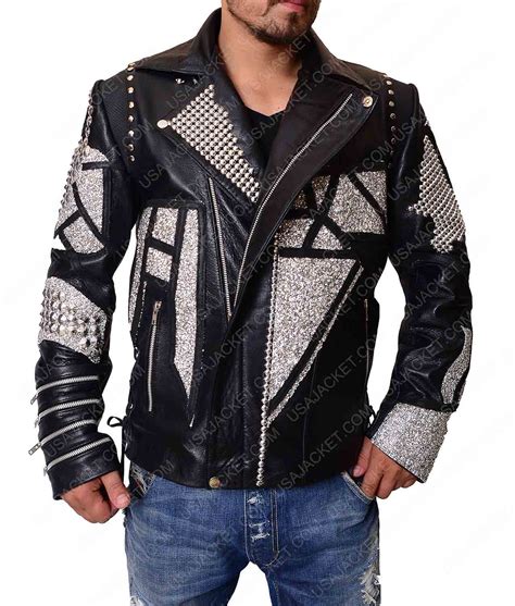 Mens Silver Studded Black Motorcycle Leather Jacket