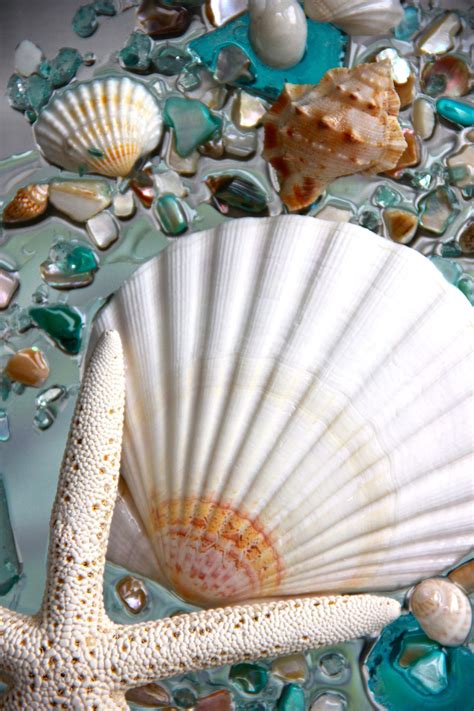 Sea Glass Art For Beach Decor Seashell Wall Art For Nautical Etsy