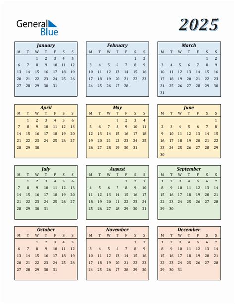 2025 Yearly Calendar Templates With Monday Start
