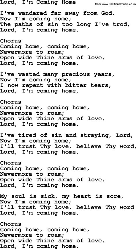 Baptist Hymnal Christian Song Lord Im Coming Home Lyrics With Pdf For Printing