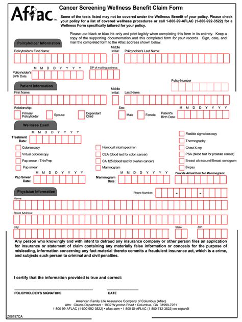 Printable Aflac Cancer Claim Form Printable Forms Free Online