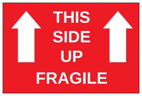 The words fragile, handle with care, do not drop, glass, and fragile, liquid are all written in white letters on red backgrounds in these free, printable avery 5395 labels. This Side Up - Fragile Label Templates - OnlineLabels.com