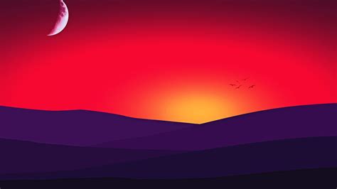 1920x1080 Minimal Sunset Purple Mountains And Birds 1080p Laptop Full