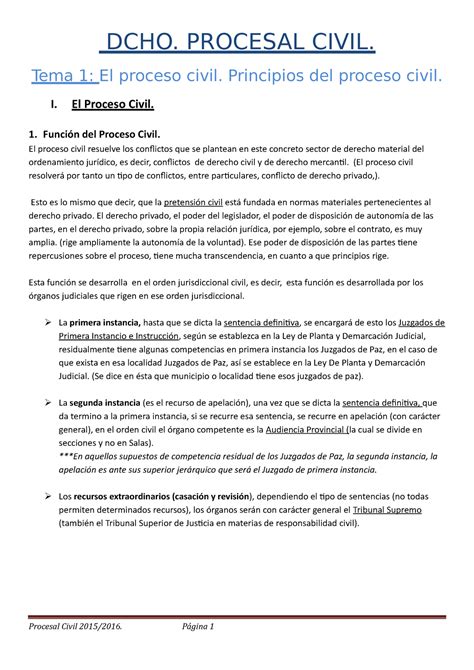 Tema 1 Derecho Procesal Civil Dcho Procesal Civil Tema 1 El