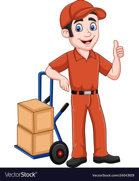 Cartoon Delivery Man Leaning On Packages Vector Image