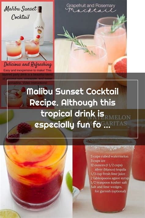 Serve your classic malibu sunset cocktail recipe in unusually shaped drinking glasses. Malibu Sunset Cocktail Recipe. Although this tropical ...