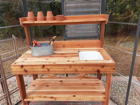 Garden Potting Table Kits Cedar Potting Bench With Sink Cedarshed Usa