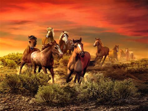 Roberta Wesley Herd Animals Horses Art Nature Landscapes Sunset