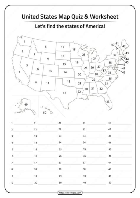 Free Printable United States Map Quiz And Worksheet Map Printable Map