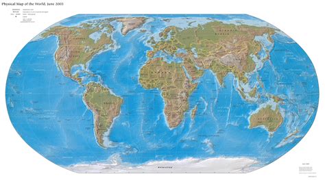 Большая подробная политическая карта Мира с рельефом — 2003 го года на