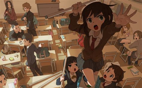 Wallpaper Room School Uniform Classroom Desk Anime Boys Anime