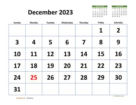 December 2023 Calendar With Extra Large Dates