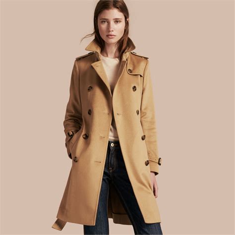 Burberry Kensington Fit Cashmere Trench Coat Camel In Natural Lyst