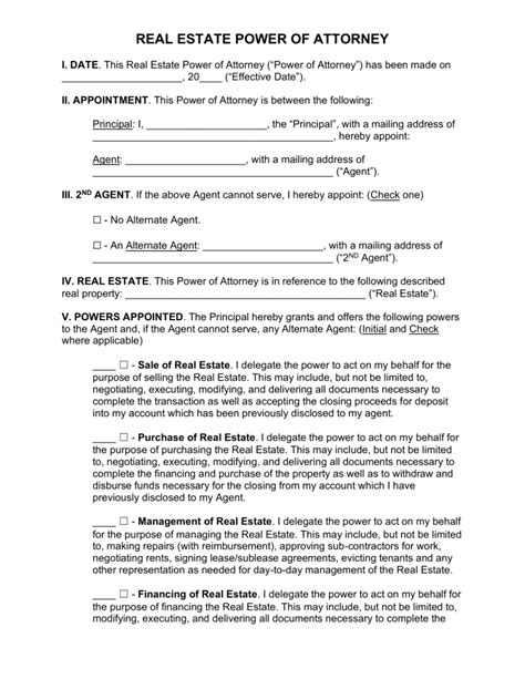 Real Estate Power Of Attorney Form