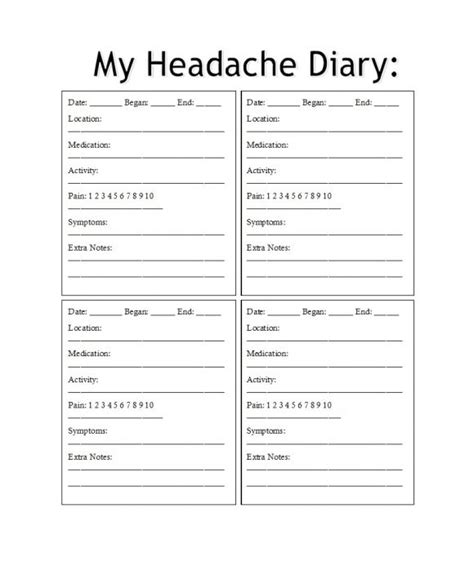 50 Printable Headache Diary Templates Word Pdf Printabletemplates