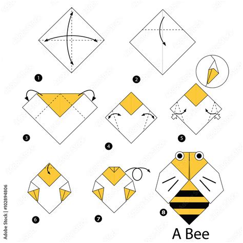 Step By Step Instructions How To Make Origami Bee Stock Vector Adobe