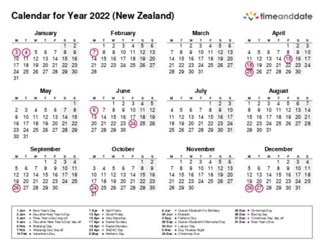 Printable Calendar 2022 For New Zealand Pdf