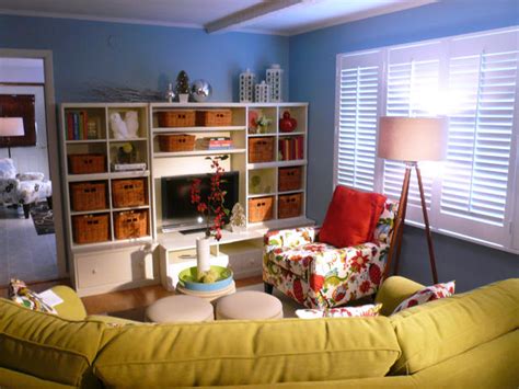 A formal living room gets a makeover with color, texture, new furniture and storage for an active family and becomes a chic kid friendly living. Home Interior Designs: Living Room Kids Playroom Ideas