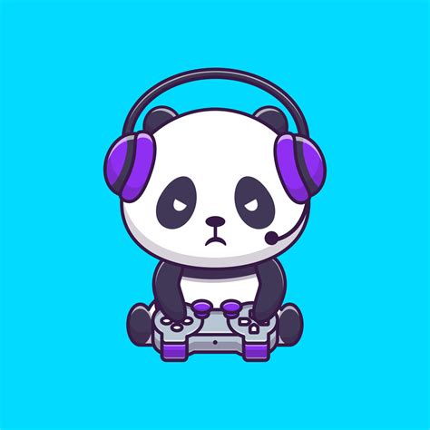 Cute Panda Gaming Cartoon Vector Icon Illustration Animal Technology