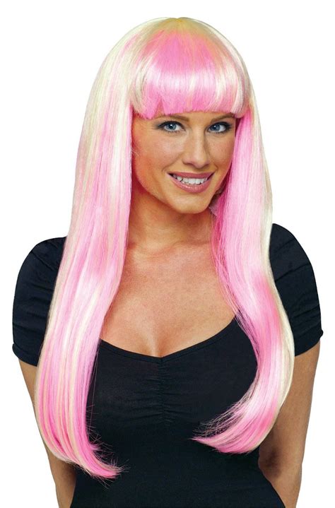 Womens Natural N Neon Theme Party Wig Blonde With Pink Halloween