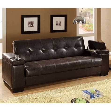 Coaster Faux Leather Tufted Storage Sleeper Sofa In Dark Brown 300143