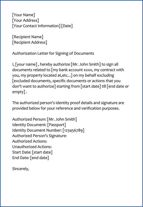 Authorization Letter To Sign Documents On Behalf Samples And Templates