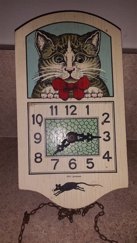 West German Wooden Cat Clock Moving Eyes Manfred Schyle Cat Clock