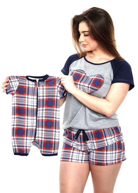 Kit Pijamas Mamãe E Bebê Iguais Xadrez Vermelho