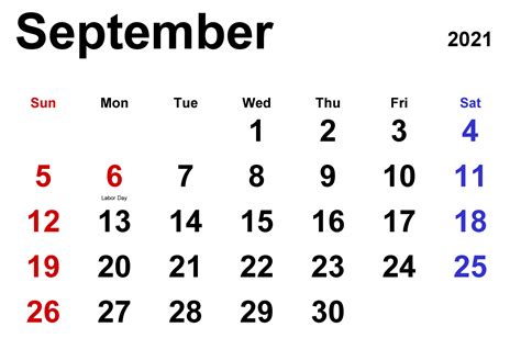 September 2021 Blank Calendar Template Printable Free Download