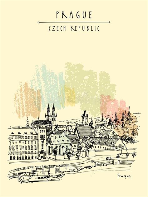 Prague Czech Republic Europe European Cityscape Travel Sketch Hand