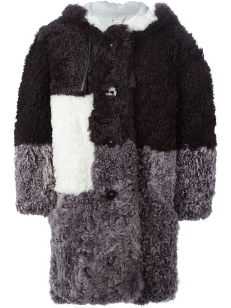 Fendi Colour Block Coat 1257160 Black Fur Coat Brown Coat