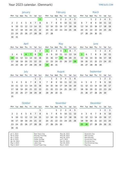 Calendar For 2023 With Holidays In Denmark Print And Download Calendar