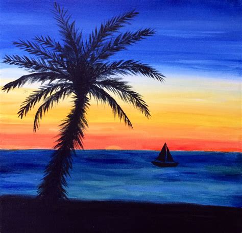 Easy Beach Sunset Paintings Painting Of Sunset Beach In
