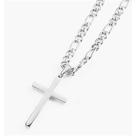 FZTN Jewelry White Gold Flat Figaro Chain Necklace With Cross Pendant For Men EBay