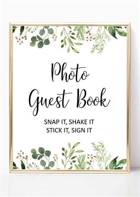 9 best book signing ideas of may 2021. Greenery photo guest book sign printable, garden guest ...
