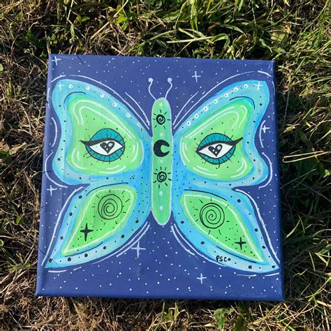 Trippy Butterfly Acrylic Painting Butterfly Painting Etsy