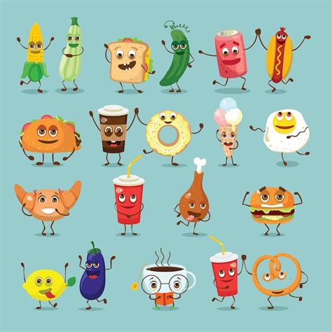 Premium Vector Cute Funny Food And Drink Characters Set Best Friends