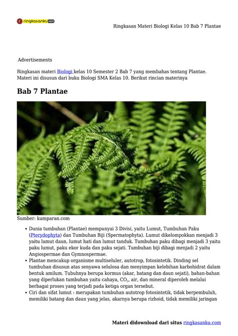 SOLUTION Ringkasan Materi Biologi Kelas 10 Bab 7 Plantae Studypool