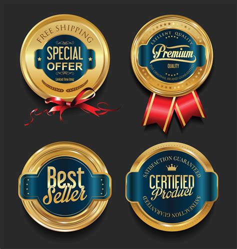 Premium Quality Label And Badge Design In Golden Color