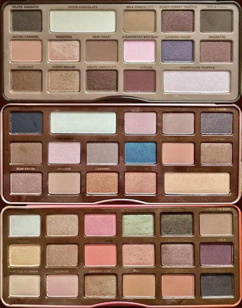 too faced chocolate bar semi sweet chocolate bar and sweet peach palette makeup swatches