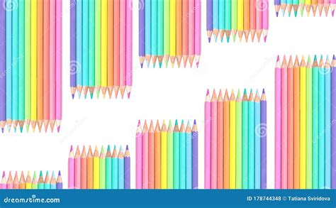 Pattern Of Sets Of Colored Pastel Pencils Isolated On White Stock Photo