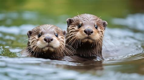 Premium Ai Image Otters Swimming In The Water With Their Heads Together