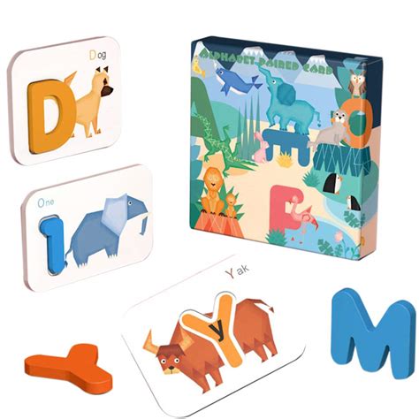 Anjetan Alphabets Flash Cards Set Wooden Letter Matching Game Number