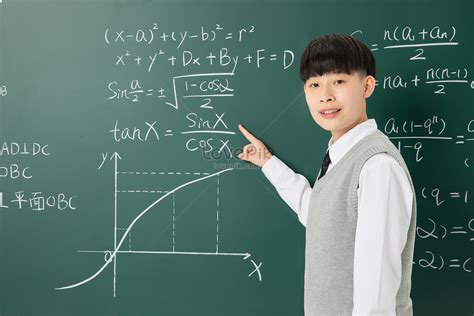 Middle School Student Boy Doing Math Problems By Blackboard Picture And