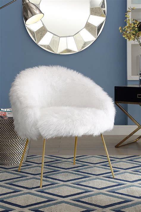 White Fur Chair With Gold Legs Decorated Greek Letters
