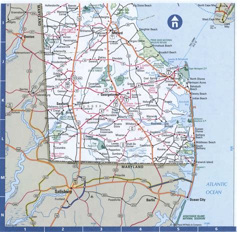 Map Of Delawarefree Highway Road Map De With Cities Towns Counties