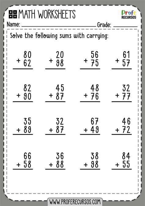 2 Digit Addition With Carrying Math Worksheets Third Grade Addition