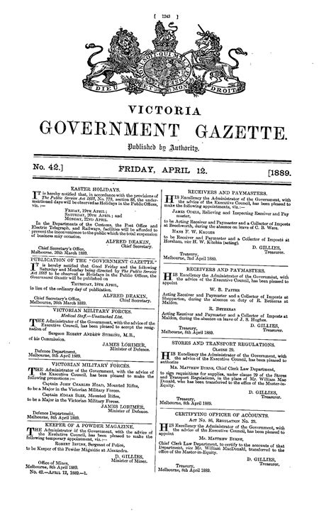 Victoria Government Gazette Online Archive 1889 P1243