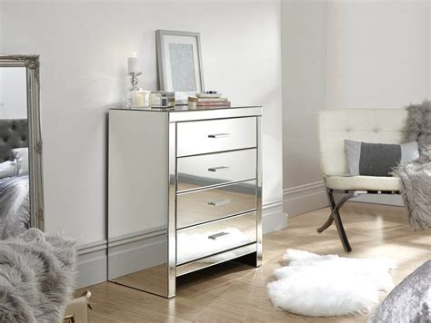 Gfw Venetian Clear Glass 4 Drawer Mirrored Chest Of Drawers Assembled Archers Sleepcentre